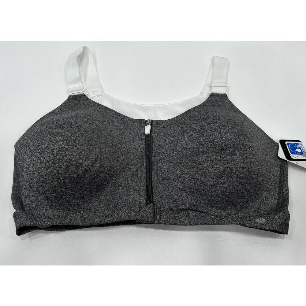LAYER 8 MAXIMUM SUPPORT SIZE 2XL Sports Bra HEATHER GRAY Fitted Front Zipper NWT